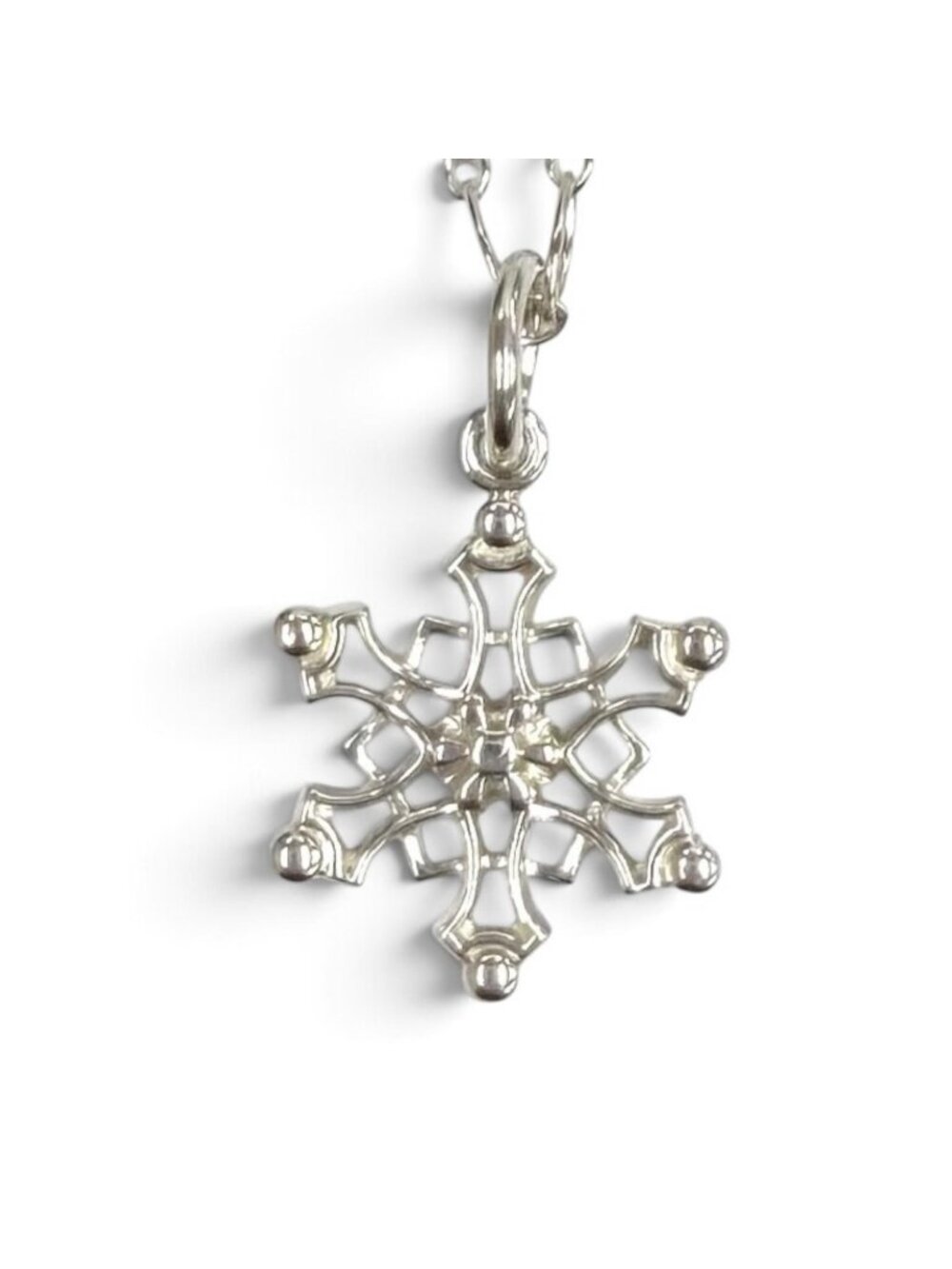 Tiffany & Co 925 Oval Link Chain Snowflake Pendant Silver Necklace